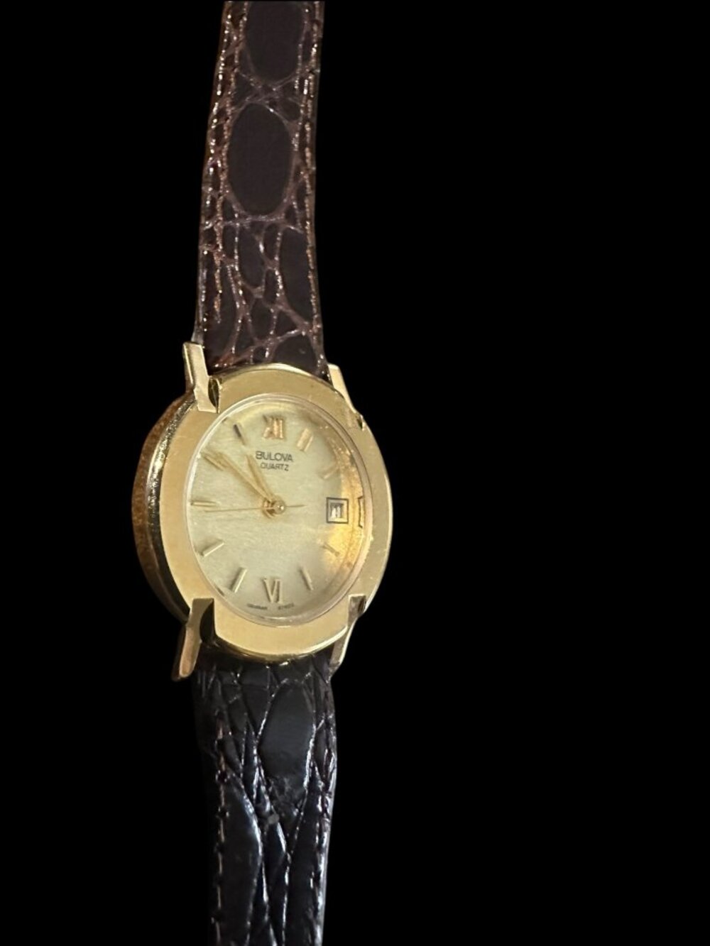 Bulova Quartz Women's Gold Tone Black Dial Heart Crystal Watch